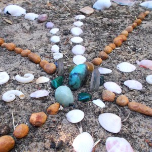 Centre of the circle: raw emerald, quartz, malachite, peridot, jade, citrine