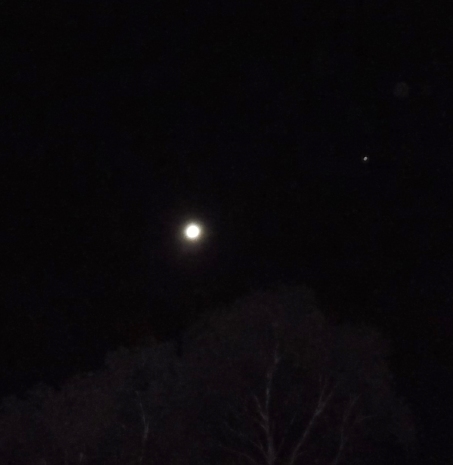 Arnap's pod above the trees, right of the Moon, Nov. 5, 2014.