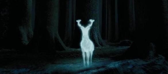 Harry Potter's White Stag patronus charm, in the Forbidden Forest, image courtesy Warner Bros films.