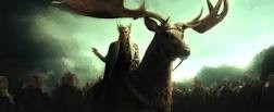 Thranduil, riding his elk, stays his hand and spares his men from war. The Hobbit: An Unexpected Journey, image courtesy New Line Cinema/MGM.