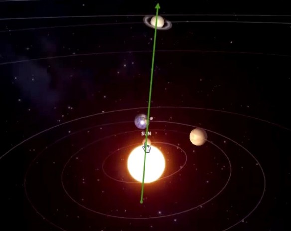 Image is a still from Ditrianum Media youtube video simulation of planetary positions May 28 2015.