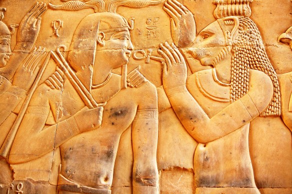 Leonine being gives healing through the ankh, wall relief Kom Ombo, Temple of Isis, Philae.